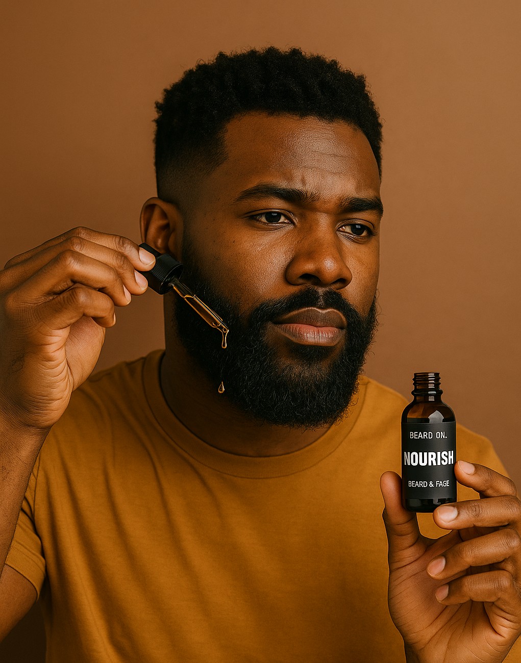 Black man applying beard oil for specialized beard care